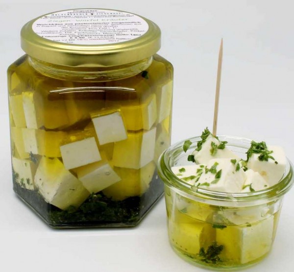 Feta Ziege, 140g in Olivenöl und Kräutern, Glas 300g , ROHMILCH
